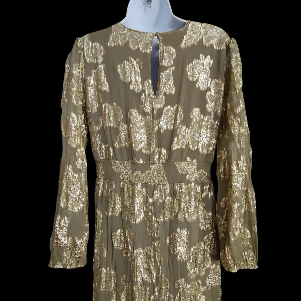 EN CRÈME V-neck Kimono Sleeve Maxi Gold Metallic Dress Boho L - Picture 6 of 12